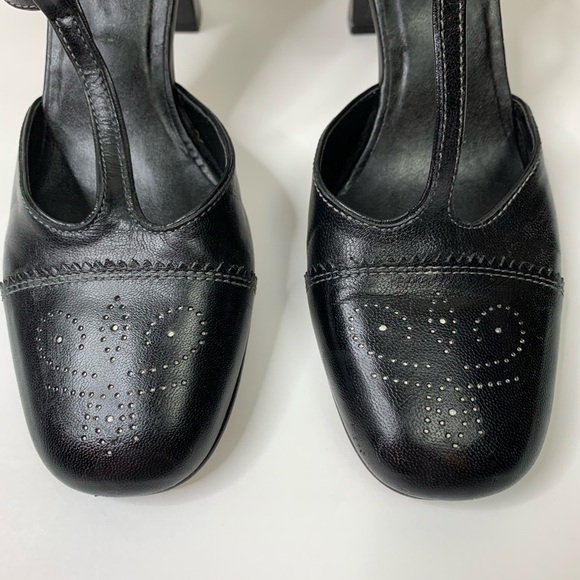 Gianni Bini Black Square Toe Ankle Strap Heels Grandma Core Retro 1930’s Style - Picture 6 of 13